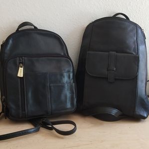 Two Genuine Leather Backpack Black.